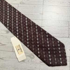 Nordstrom x ALLEA MILANO 100% Silk Necktie 58" x 4" Burgundy Maroon‎ Geometric